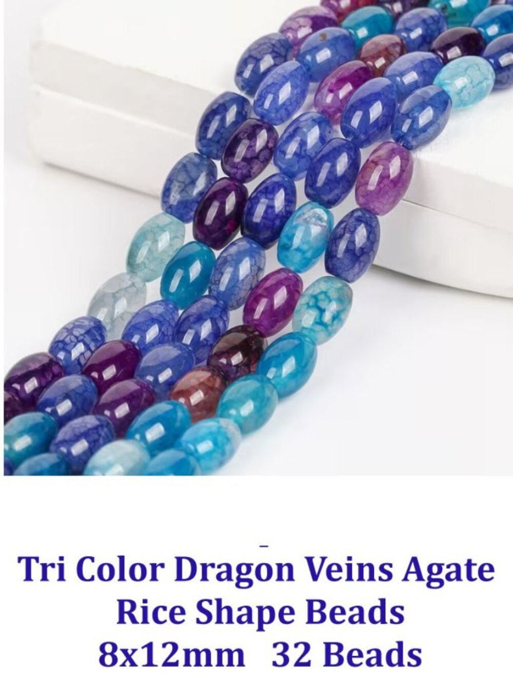 Tri Color Dragon Veins Agate Rice Shape Beads  8x12mm  32 Beads